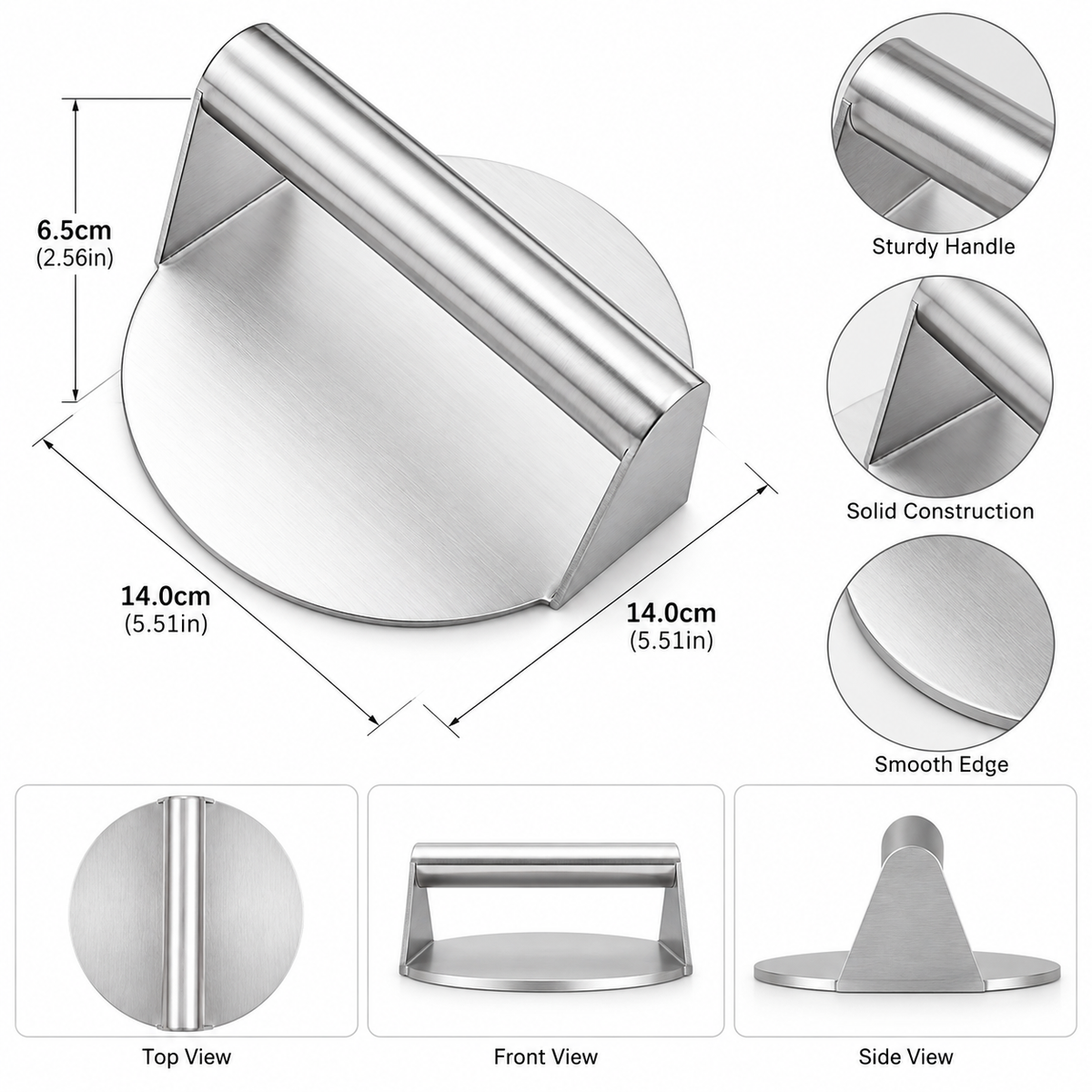 Smooth Time-Saving Stainless Steel Round Burger Patty Press – Say Goodbye to Rolling Pins