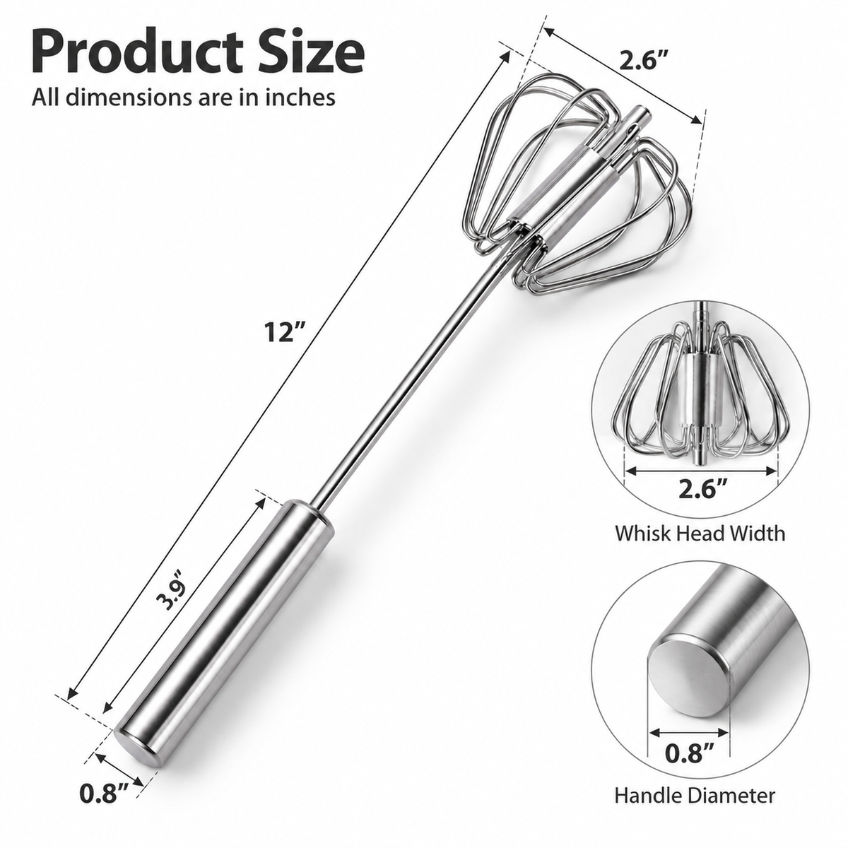 Semi-Automatic Stainless Steel Handheld Whisk for Eggs, Cream, and Baking
