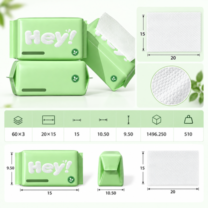 Disposable Facial Towel – Pull-Out Design, Wet &amp; Dry Dual Use, 60 Sheets × 3 Packs, 20×15 cm