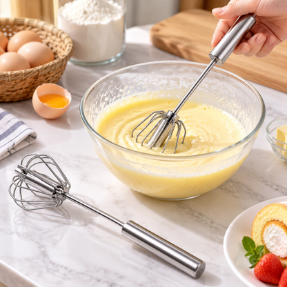 Semi-Automatic Stainless Steel Handheld Whisk for Eggs, Cream, and Baking