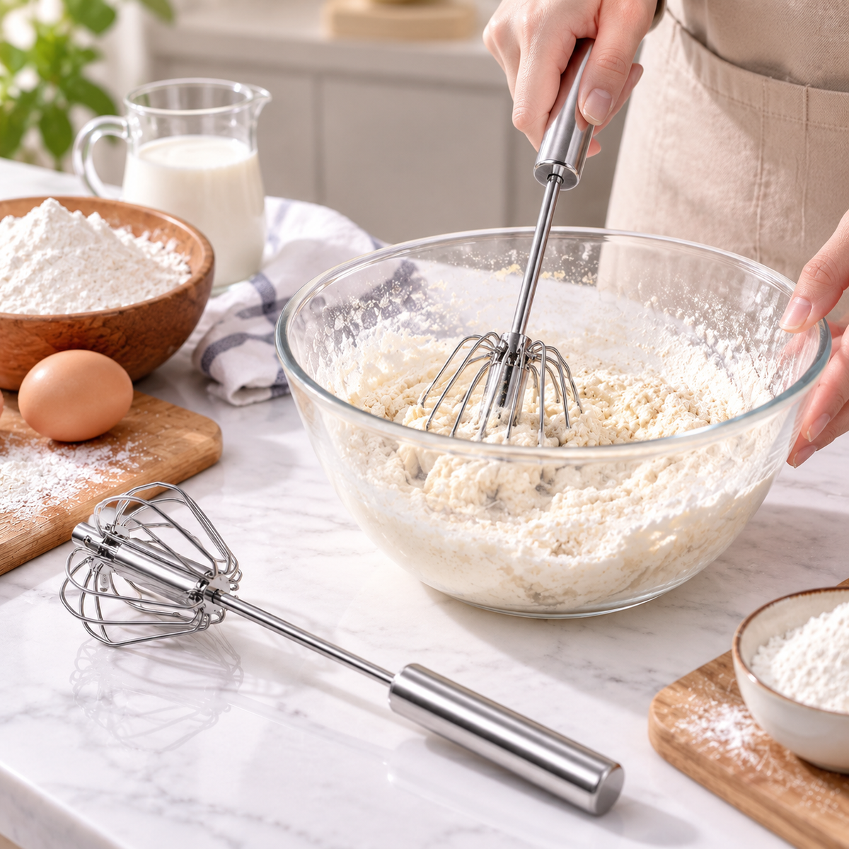 Semi-Automatic Stainless Steel Handheld Whisk for Eggs, Cream, and Baking